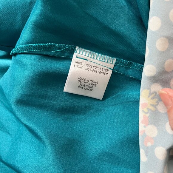 Modcloth skirt women's M tael blue white polka dot floral A line back zip - Picture 3 of 7